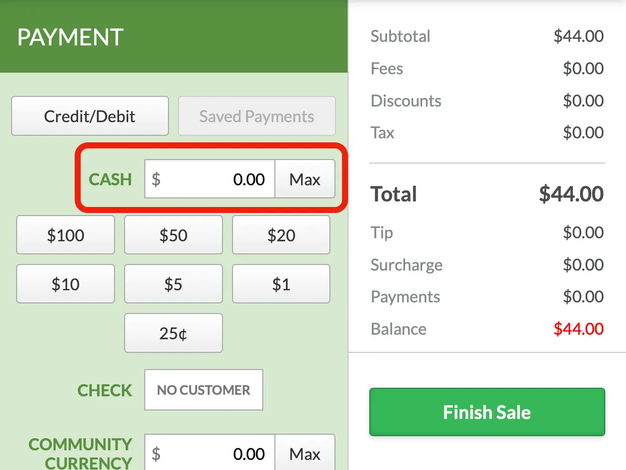 Cash amount field