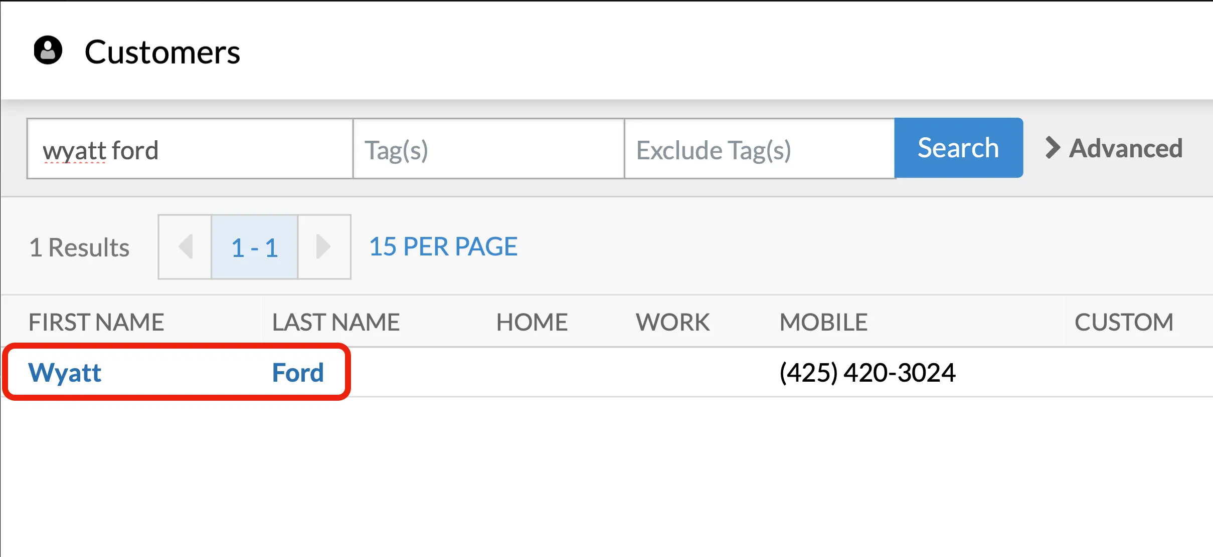 The customer tab button