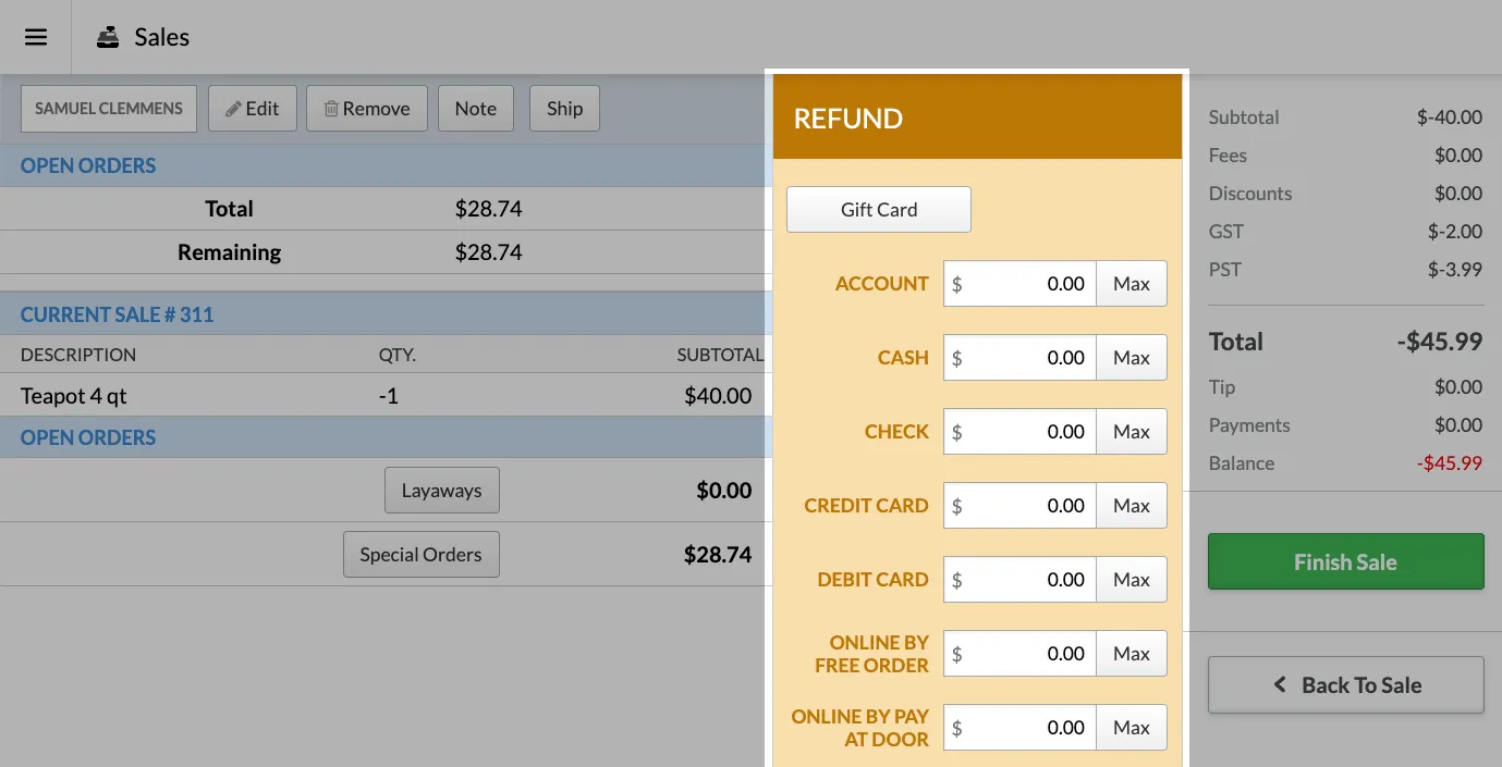 The orange refund payment window