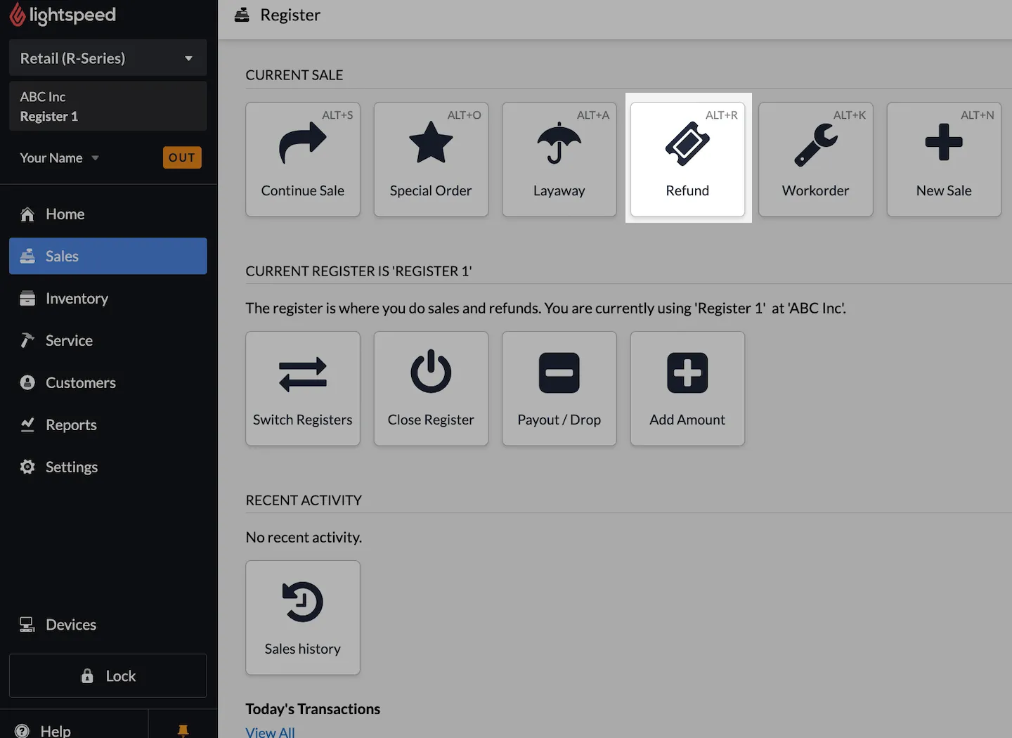 The Sales button in the Lightspeed sidebar