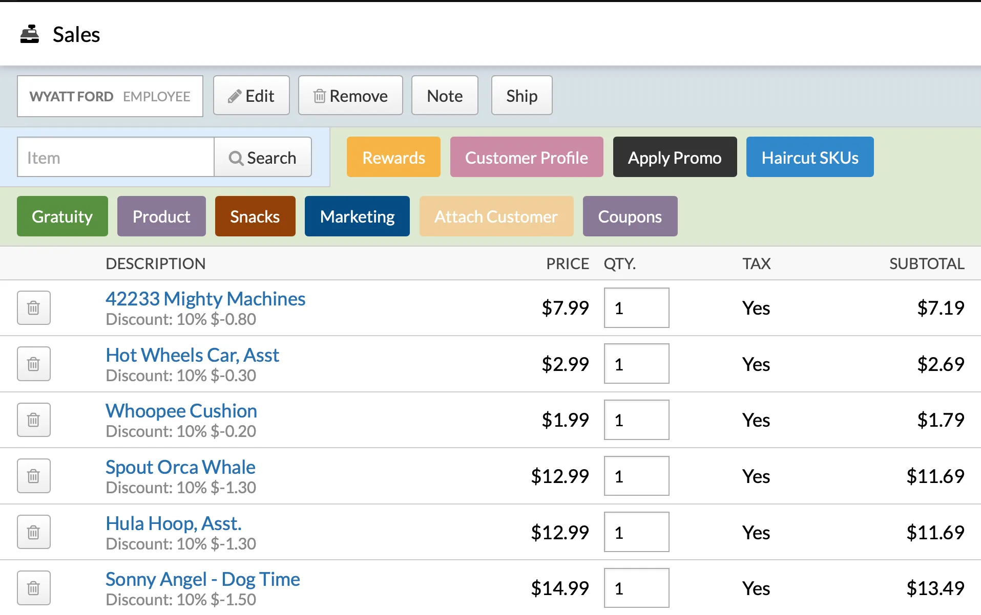 Sale screen with the reward applied to each item