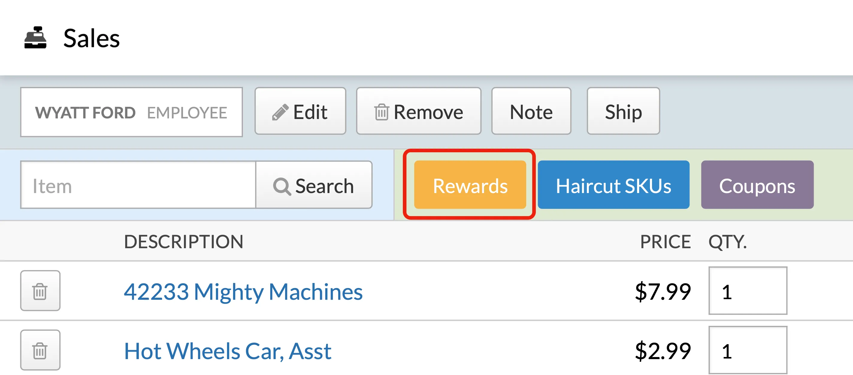 The rewards button to redeem points