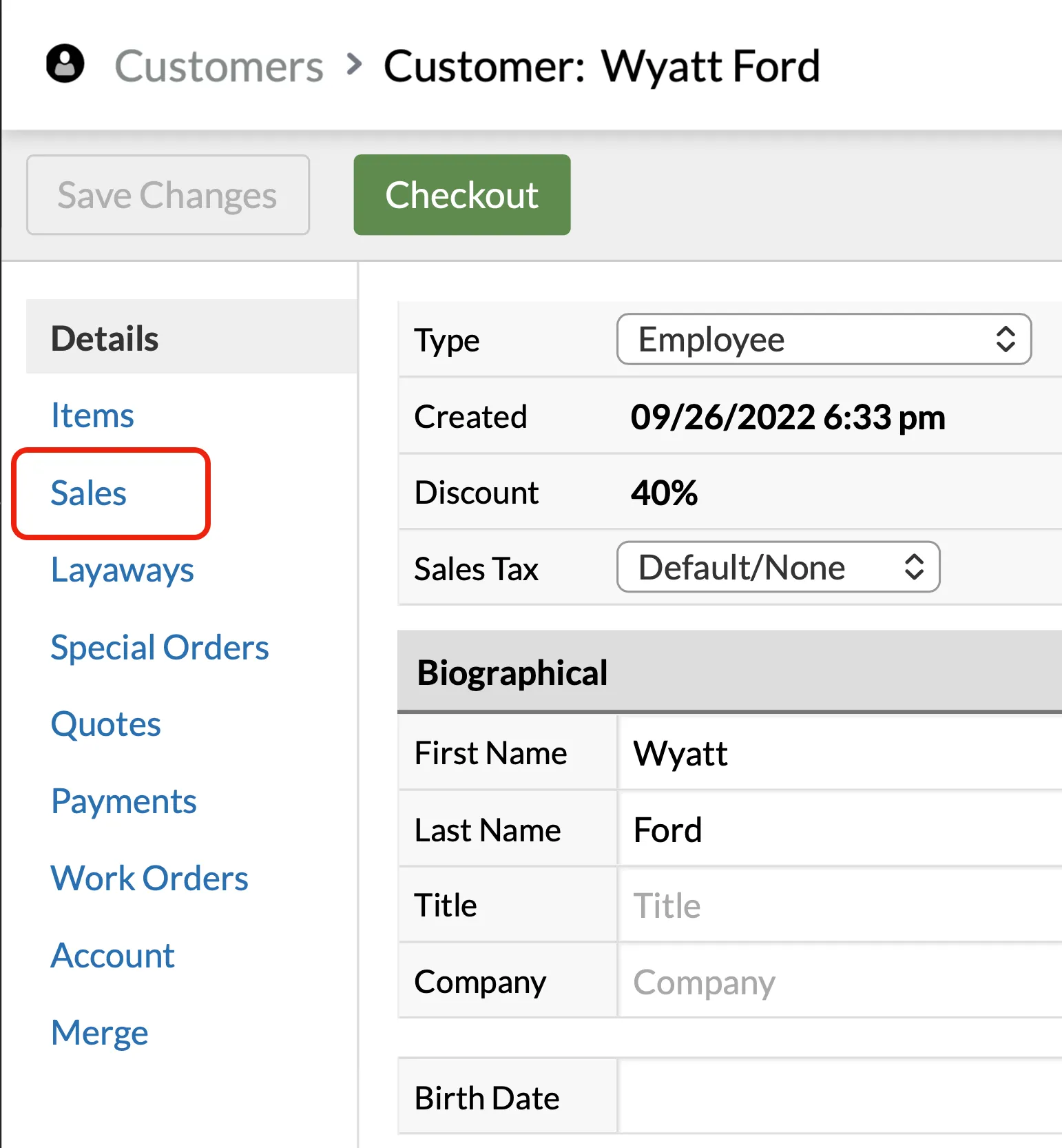 The customer tab button