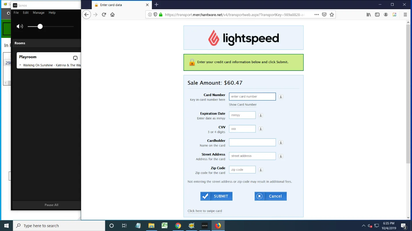The card entry form