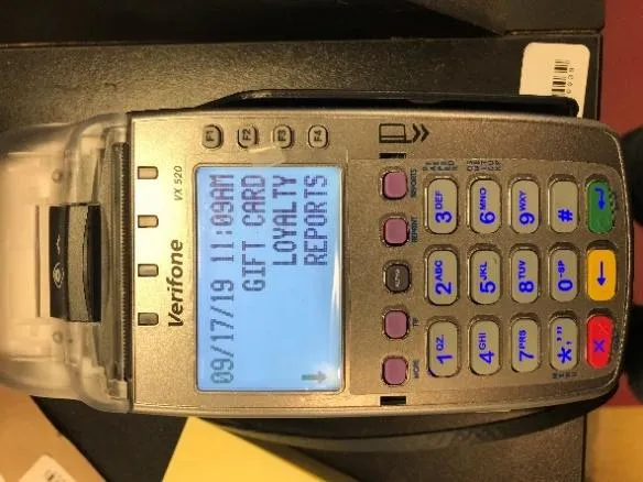 The main Verifone screen