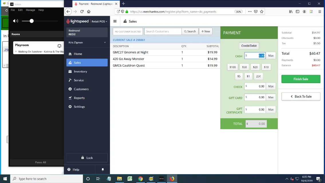 The card payment screen