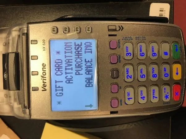 The Gift Card menu